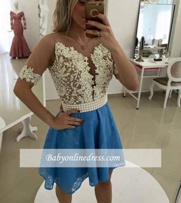 Gorgeous Short-Sleeve Pearls Lace Homecoming Dress 2021 Cocktail Dress Bar0_3