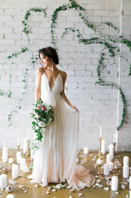 V-Neck Beach Chiffon Sleeveless Long Elegant Wedding Dress_2