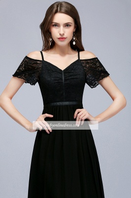 Sexy Black Short-Sleeves Cold-Shoulder Lace Chiffon Evening Dress_4