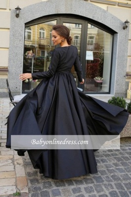 Elegant Jewel Long-Sleeves Front-Split Evening Dresses | Appliques A-Line Formal Gowns_1