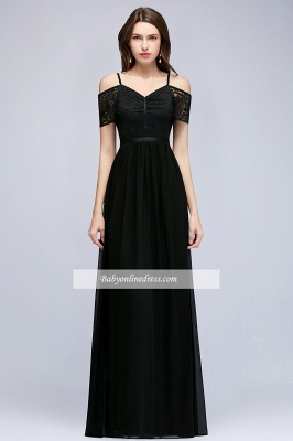 Sexy Black Short-Sleeves Cold-Shoulder Lace Chiffon Evening Dress_5