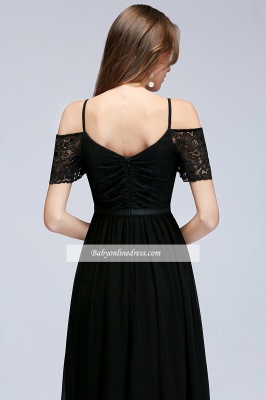 Sexy Black Short-Sleeves Cold-Shoulder Lace Chiffon Evening Dress_2