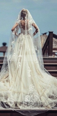 Glamorous Long Sleeves Lace Mermaid Wedding Dresses | Scoop Appliques Detachable Skirt Bridal Gowns_4