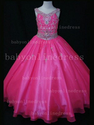 Very Cheap Formal Gowns For Girls 2021 New Design Beaded Rhinestone Organza Pageant Dresses Online LR810_5