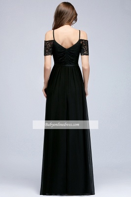 Sexy Black Short-Sleeves Cold-Shoulder Lace Chiffon Evening Dress_3