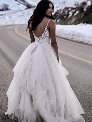 Sexy Tulle Puffy Wedding Dresses | Spaghetti Straps Lace Bodice Layers Bridal Gowns_2