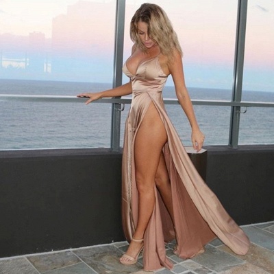 Sexy Champagne Slits Prom Dresses | Spaghetti Straps Backless Party Dresses_4