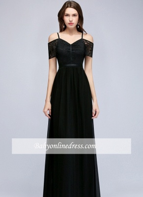 Sexy Black Short-Sleeves Cold-Shoulder Lace Chiffon Evening Dress_6