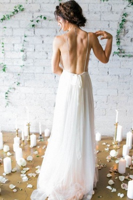 V-Neck Beach Chiffon Sleeveless Long Elegant Wedding Dress_4
