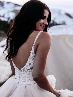 Sexy Tulle Puffy Wedding Dresses | Spaghetti Straps Lace Bodice Layers Bridal Gowns_3