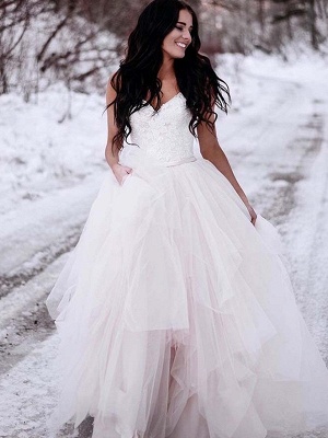 Sexy Tulle Puffy Wedding Dresses | Spaghetti Straps Lace Bodice Layers Bridal Gowns_1