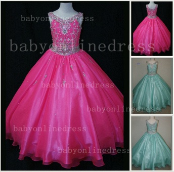 Very Cheap Formal Gowns For Girls 2021 New Design Beaded Rhinestone Organza Pageant Dresses Online LR810_1