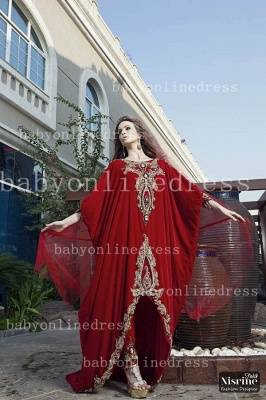 2021 Arabic Kaftans Dress for Women Red Chiffon Lace Beach Long Sleeves Party Evening Dresses BO3213_1