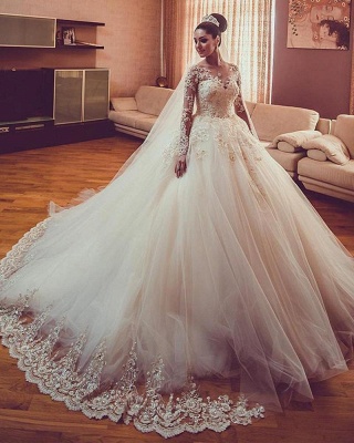 Vintage Long Sleeves Wedding Dresses | Sheer Neck Lace Ball Gown Wedding Dresses_4