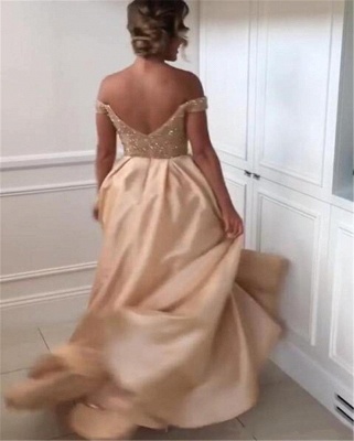 Geogrous A-Line Bridesmaid Dresses | Off-The-Shoulder Beading Maid Of The Honor Dresses_3