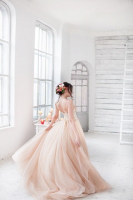 Long Tulle Fairy Spaghetti-Strap Appliques Sweetheart Lace Wedding Dress_3