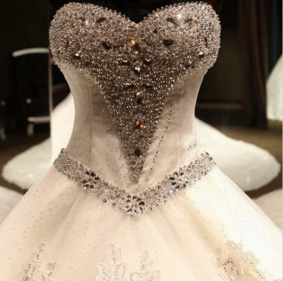 Luxury Ball Gown Wedding Dresses Sweetheart Neck Crystals Lace-up Back Cathedral Train Bridal Gowns_4