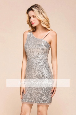 Sleeveless Sexy Short Sheath Backless Sequin One-shoulder Homecoming Dresses_6