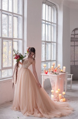 Long Tulle Fairy Spaghetti-Strap Appliques Sweetheart Lace Wedding Dress_2