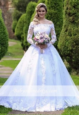 Long-Sleeve Princess Button Lace Zipper Wedding Dresses_1