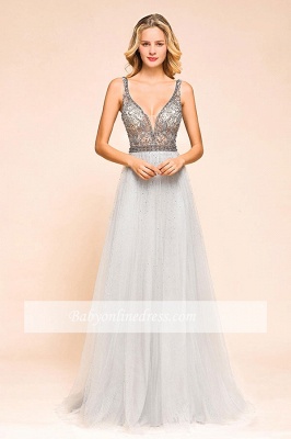 Beading Ruffles Alluring A-line Sleeveless V-Back Sequin Straps Sweetheart Prom Dresses_9