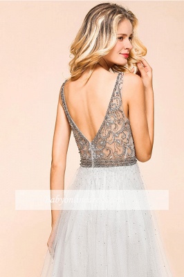 Beading Ruffles Alluring A-line Sleeveless V-Back Sequin Straps Sweetheart Prom Dresses_3