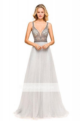 Beading Ruffles Alluring A-line Sleeveless V-Back Sequin Straps Sweetheart Prom Dresses_8