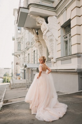 Appliques Gorgeous Tulle Floor-Length Princess Cap-Sleeve Lace Wedding Dresses_3