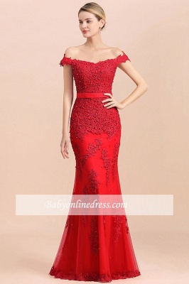 Off-the-shoulder Floor-Length Backless Mermaid Lace Sweetheart Red Beading Evening Dresses_9