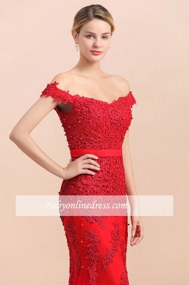 Off-the-shoulder Floor-Length Backless Mermaid Lace Sweetheart Red Beading Evening Dresses_4