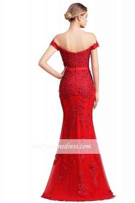 Off-the-shoulder Floor-Length Backless Mermaid Lace Sweetheart Red Beading Evening Dresses_2