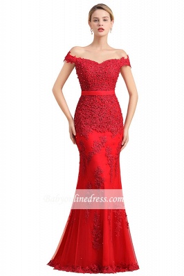 Off-the-shoulder Floor-Length Backless Mermaid Lace Sweetheart Red Beading Evening Dresses_10