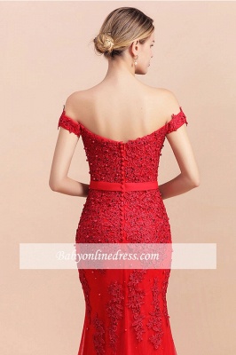 Off-the-shoulder Floor-Length Backless Mermaid Lace Sweetheart Red Beading Evening Dresses_3