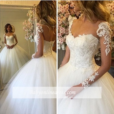 Long-Sleeves Lace-up Luxury Ball-Gown Lace Wedding Dresses_1