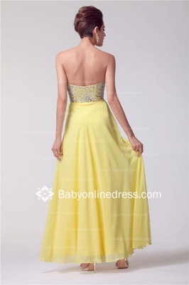 Yellow Sweetheart Empire Prom Gowns 2021 Ankle-Length Sequins Crystal Evening Dresses_3