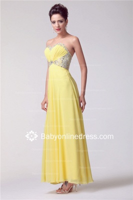 Yellow Sweetheart Empire Prom Gowns 2021 Ankle-Length Sequins Crystal Evening Dresses_2