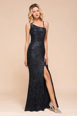 Sexy One-shoulder Sequined Front-slit Floor-length Sheath Prom Dresses_6