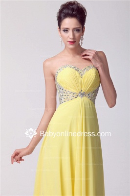 Yellow Sweetheart Empire Prom Gowns 2021 Ankle-Length Sequins Crystal Evening Dresses_5