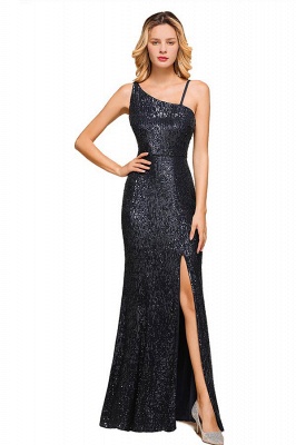 Sexy One-shoulder Sequined Front-slit Floor-length Sheath Prom Dresses_3