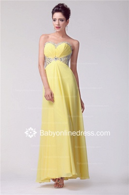 Yellow Sweetheart Empire Prom Gowns 2021 Ankle-Length Sequins Crystal Evening Dresses_6