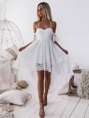 Sexy Lace Cold Sleeves Homecoming Dresses | Hi-Lo A-Line Cocktail Dresses_1