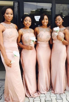 2021 Mermaid Bridesmaid Dresses Pink Lace Top Sleeveless Elegant Wedding Party Dresses_1