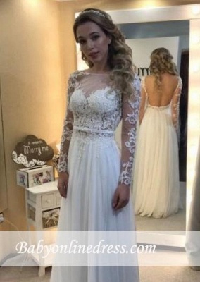 Floor Length Backless Lace Long-Sleeves Modern A-line Wedding Dress_1