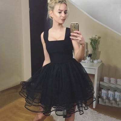Black A-Line Homecoming Dresses | Square Sleeveless Tutu Cocktail Dresses_4