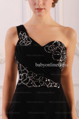 2021 Wholesale Dresses Sheath One Shoulder Applique Beadings Black Chiffon Prom Dress BO0640_2
