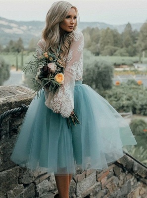 Chic Lace Long Seeves Tutu Tulle A-Line Homecoming Dresses_1