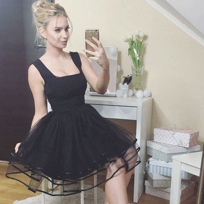 Black A-Line Homecoming Dresses | Square Sleeveless Tutu Cocktail Dresses_2
