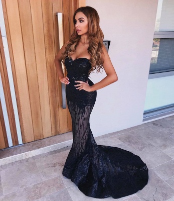 Sexy Black Mermaid Evening Dresses | Sweetheart Sleeveless Appliques Long Evening Dresses_4