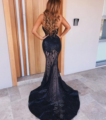 Sexy Black Mermaid Evening Dresses | Sweetheart Sleeveless Appliques Long Evening Dresses_3
