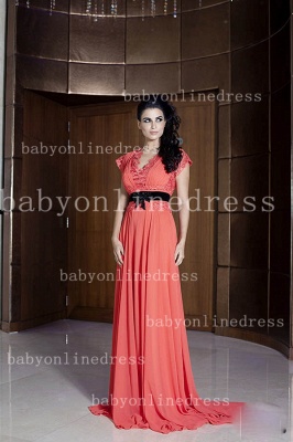 2021 Arabic Evening Dresses Watermelon Lace Chiffon Vestidos Formales A Line With Short Sleeves BO2450_2